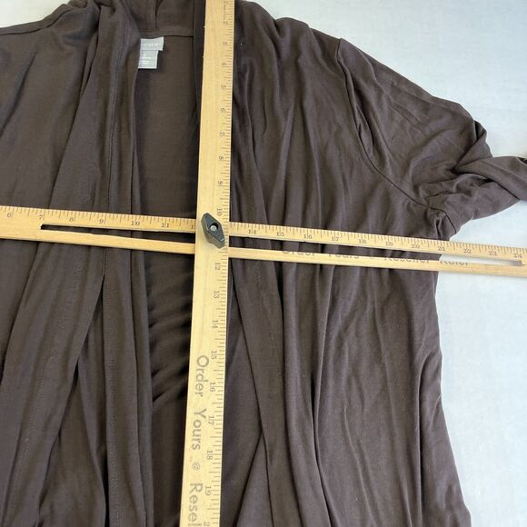 Chicos Draped Open Front Pleated Cardigan Brown Stretch Comfort Sweater 3 XL - Picture 7 of 11